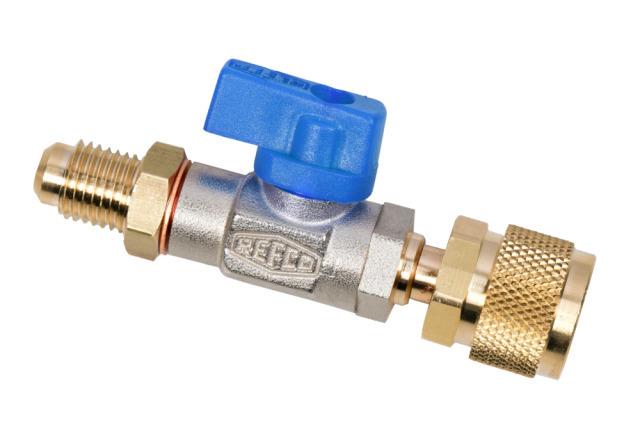 Refco 4661156 Kugelabsperrventil blau mit Drücker CA-1/4" SAE1/2" 20UNF R410
