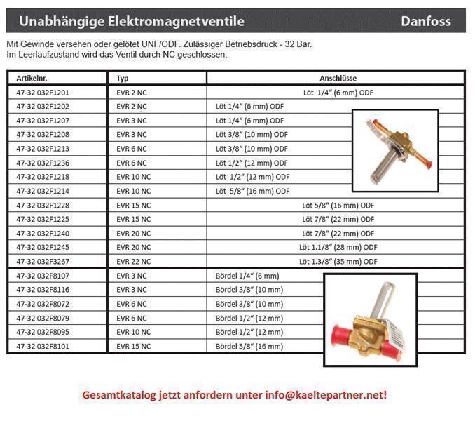 Magnetventil Danfoss EVR 10 NC, Bördelanschlüsse 1/2" SAE, kv 1,90 - wird ersetzt durch 032L8095