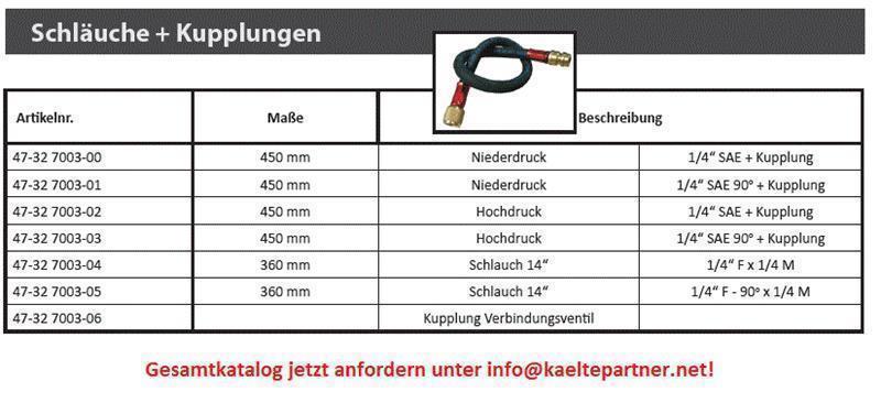 Füllschlauch Niederdruck 450 mm 1/4" SAE + Schnellkupplung