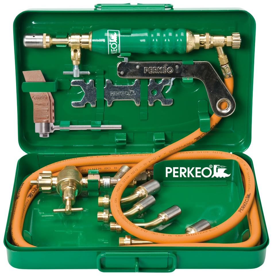 PERKEO Propan-Weich- und Bleilötanlage mit Kupferstück im Stahlblechkasten für 5-11 kg-Flaschen, G3/8" LH