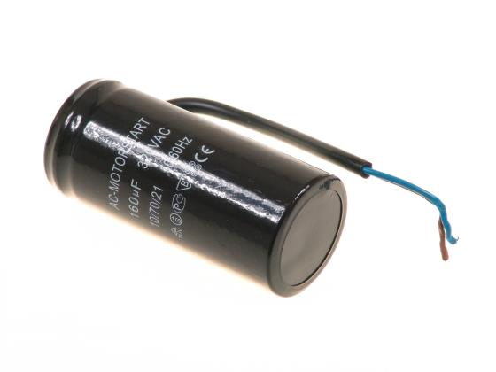DC-Motor, Motor-Kondensator, Elektrolyt-Kondensator, schwarzer Zylinder, verkabeltes Bauteil