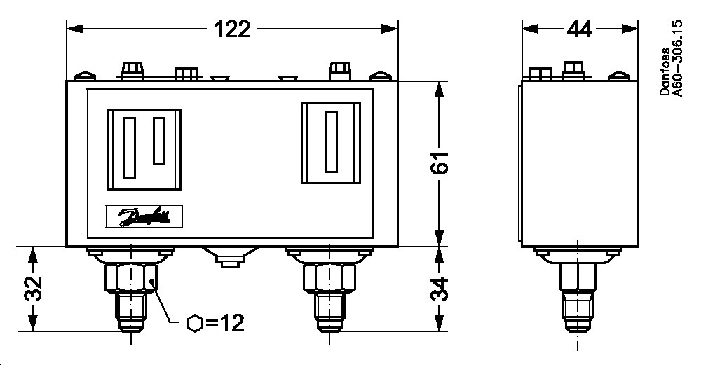 Druckschalter DANFOSS, KP15, 8-32bar, automatische Rückstellung