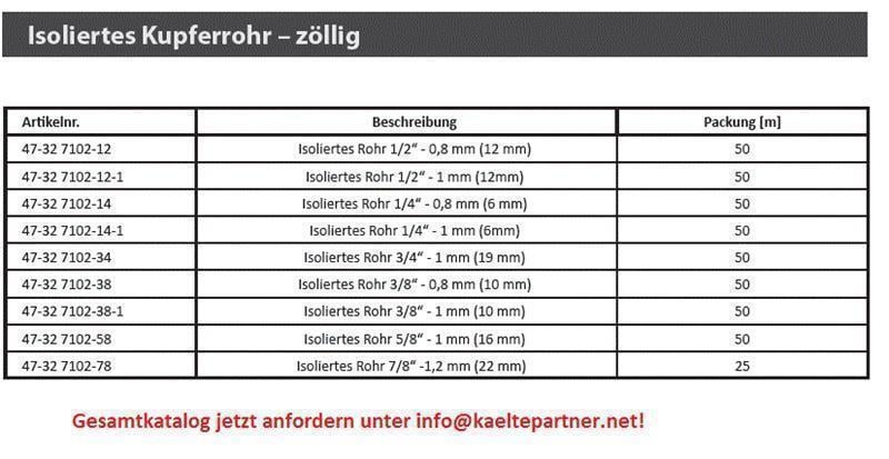 Kupferrohr isoliert CU 1/4" (6mm), Stärke 0,8 mm, 50 m Rolle