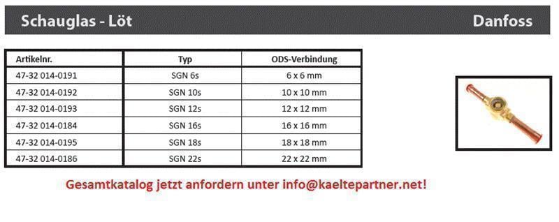 Schauglas Danfoss SGN 6s, 6 mm ODF - nicht lieferbar, ersetzt durch 014L1020