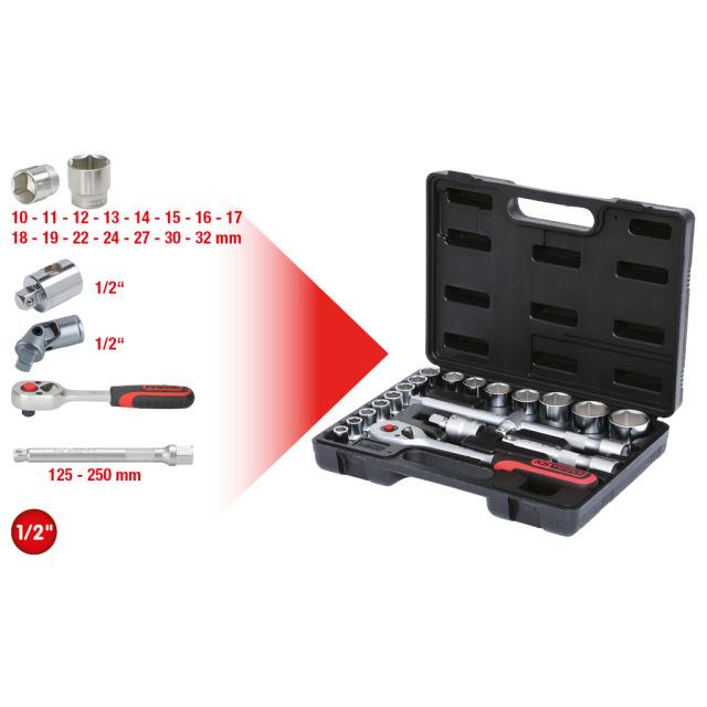 KS Steckschlüsselsatz 911.0620 1/2", 20-teilig Chrom Vanadium in stabilem Koffer