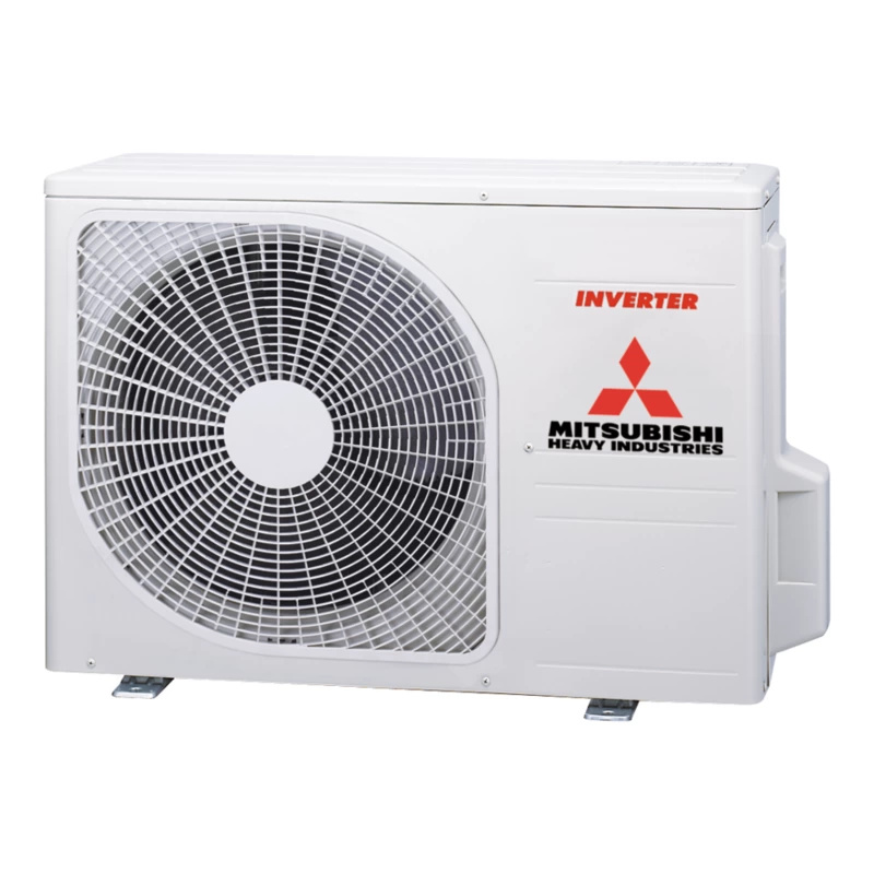 eine/ das klimagerät außen, kühlgerät, inverter, Mitsubishi, heavy industries, weiß, gitter,  ventilator, kondensator, außenmodul