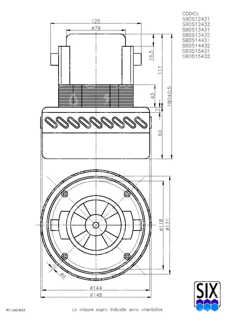 Staubsaugermotor, universell, 1400 W/230 V, AMETEK 061300219.01, (D=144mm, H=180mm)