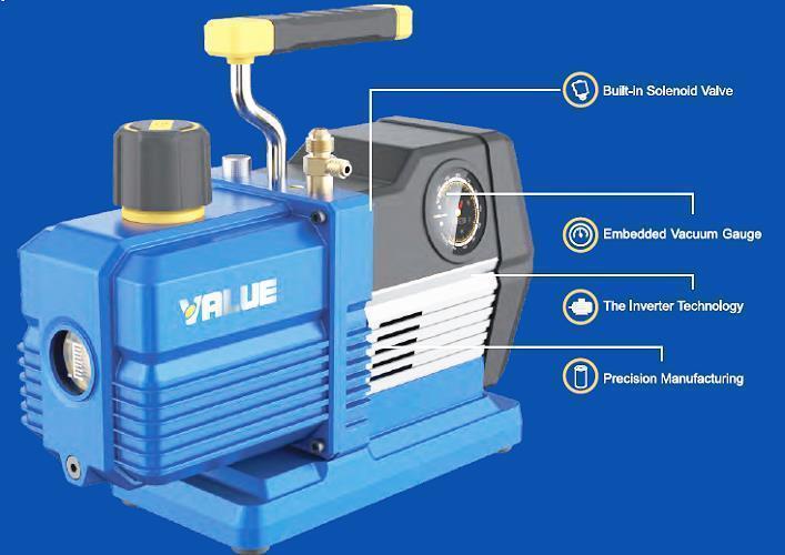 2-stufige Vakuumpumpe VRP-6DV, 170 l/min mit Magnetventil, Vakuummeter für R32, R1234yf, R410A, R134a