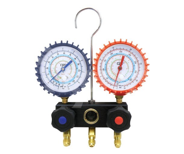 Manometer, Kältemittel-Messgerät, Doppelmanometer, blau-rot, Messinganschlüsse