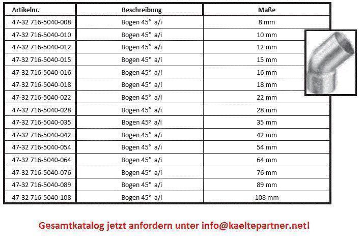 Kupferbogen 45° a/i 22 mm, 5040
