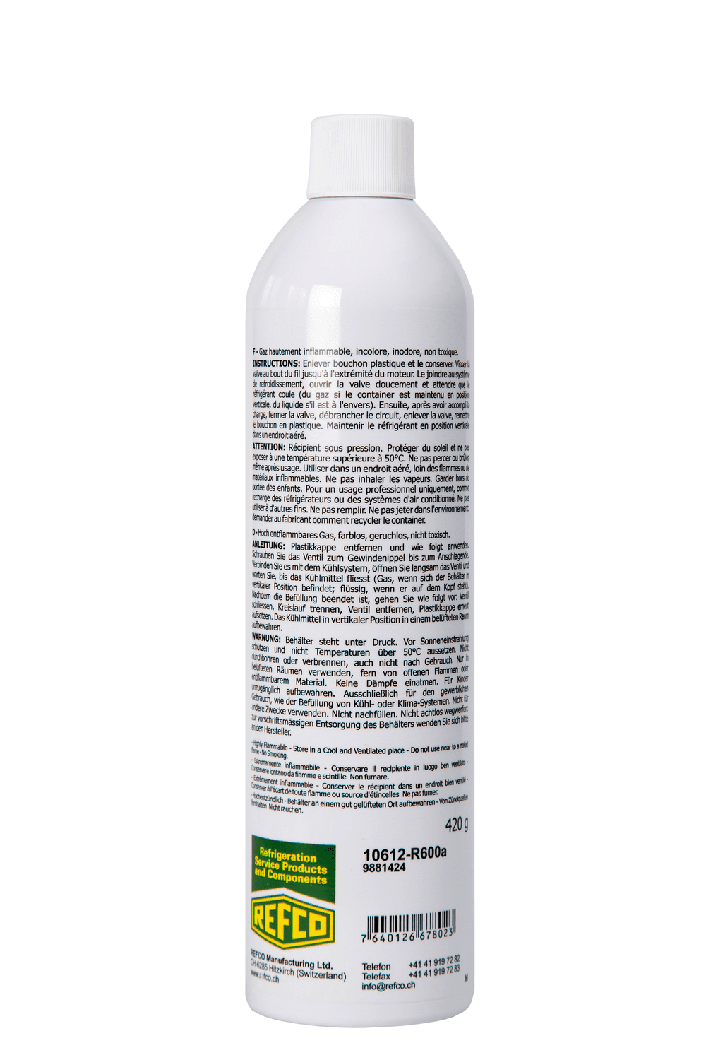 Refco 9881424 Isobutan Kältemitteldose Inhalt: 420g 10612-R600a
