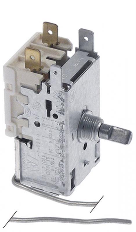 THERMOSTAT RANCO K50-L3425, 2 Kontakte 6A 250V Kapillarrohr 1000 mm kalt -30°C, warm -10°C - DT3,5°C halbmondförmiger Stift ø 6 x 4,6 mm für Sortenereisvitrine