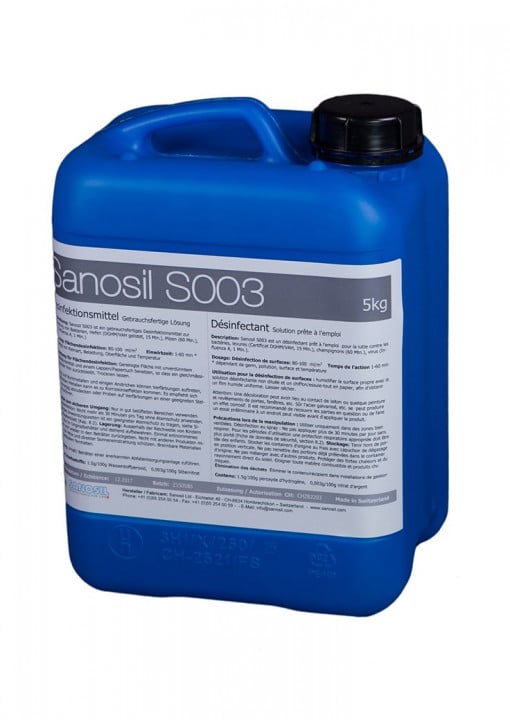 Sanosil S003 Flächendesinfektionsmittel Kanister 5 kg, inkl. Sprayer
