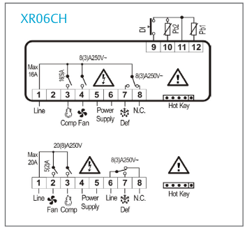 Kühlstellenregler Dixell / Copeland XR06CH, 230V, 50/60Hz, 8A