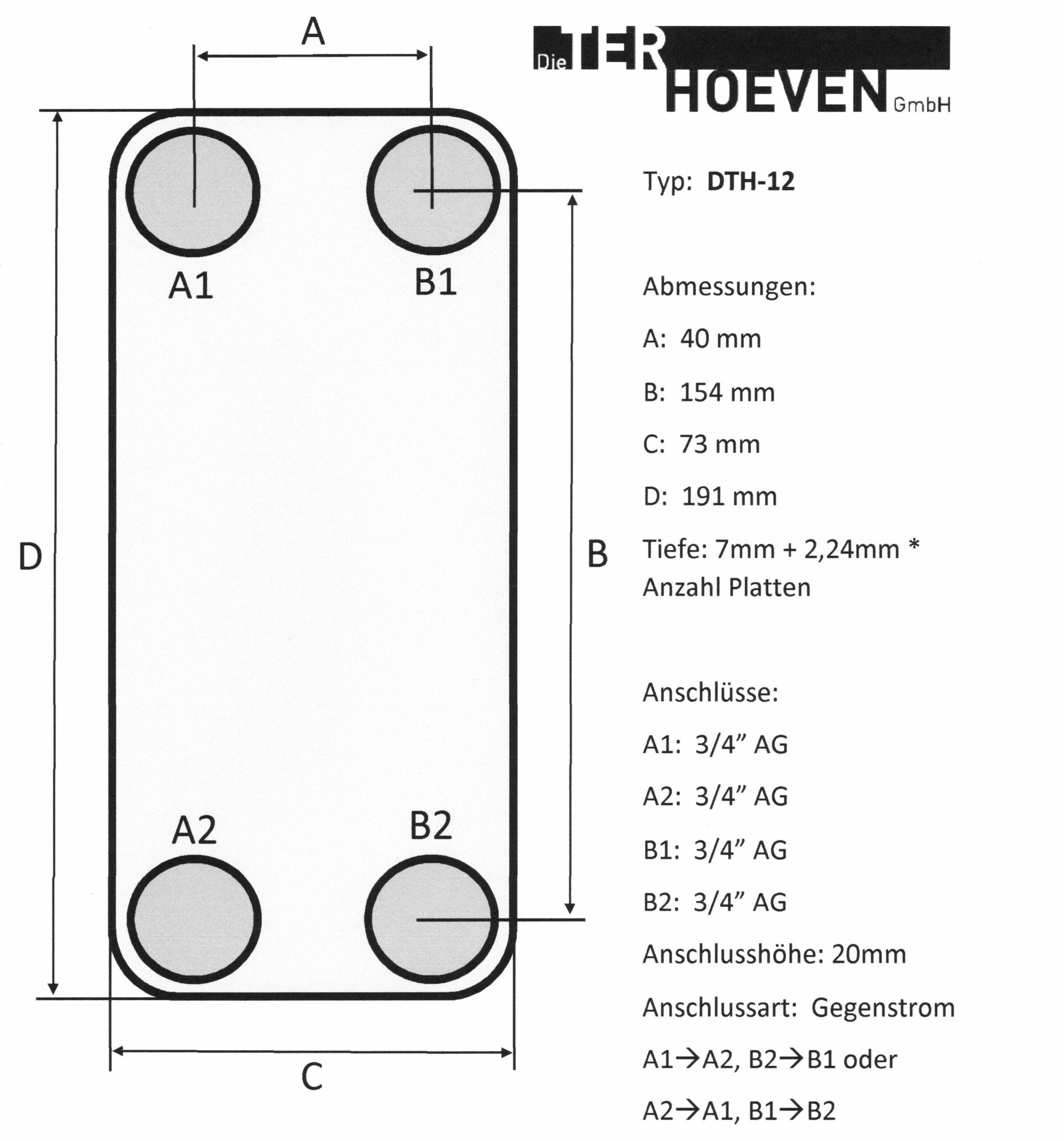 Plattenwärmetauscher DTH-12-50 4x3/4"