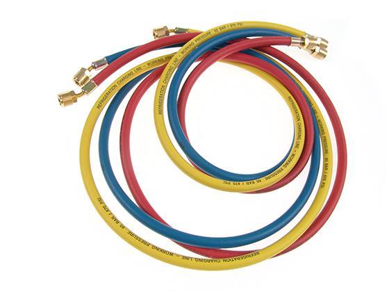 Füllschlauchsatz REFCO, 3 x 1,5 m, 1/4" SAE, 9881276 mit Ventilkerndrücker und Teflondichtung 60bar