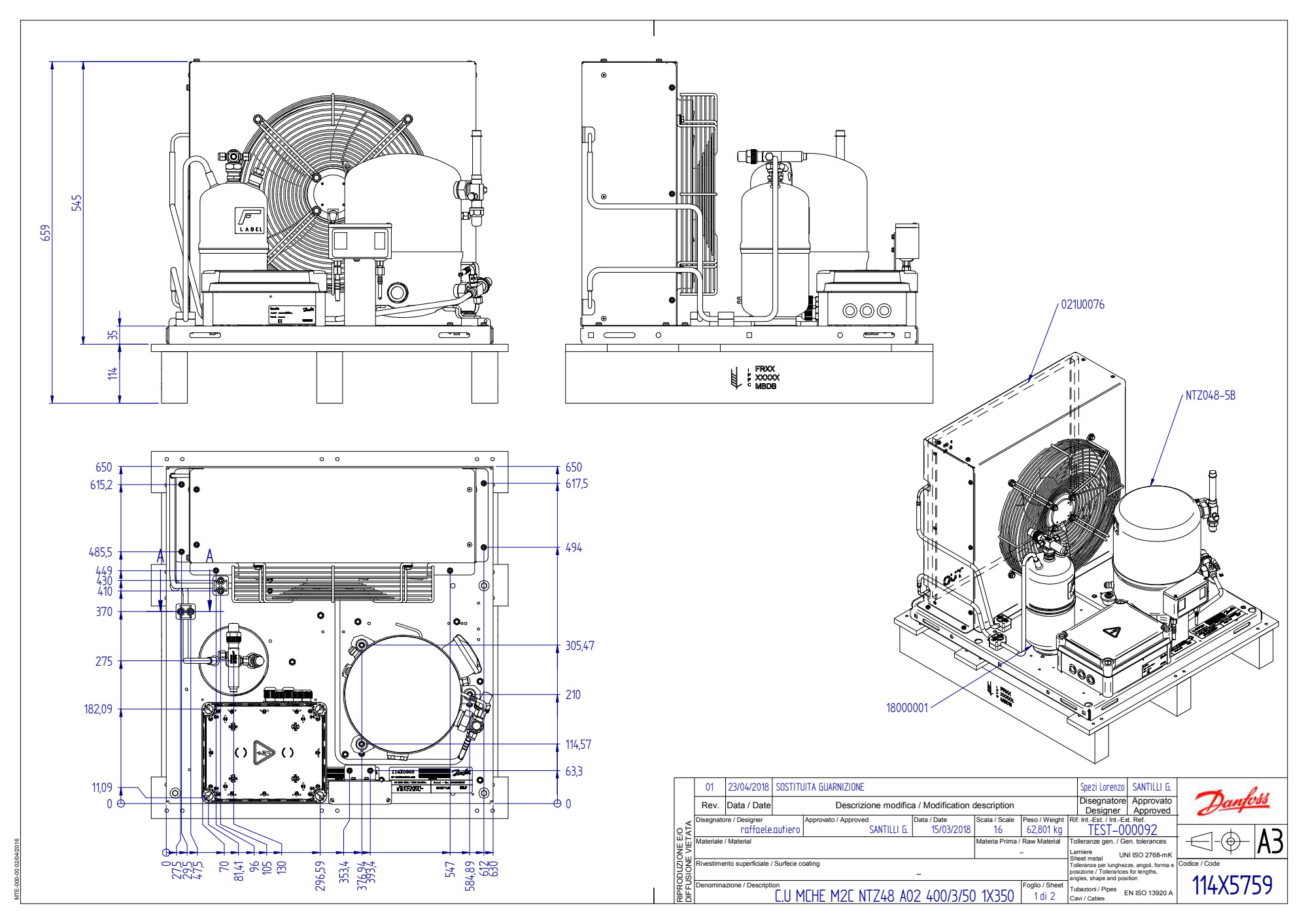 Danfoss LCQN048NTA02G 114X5759 Optyma Aggregat R452A 230V LBP