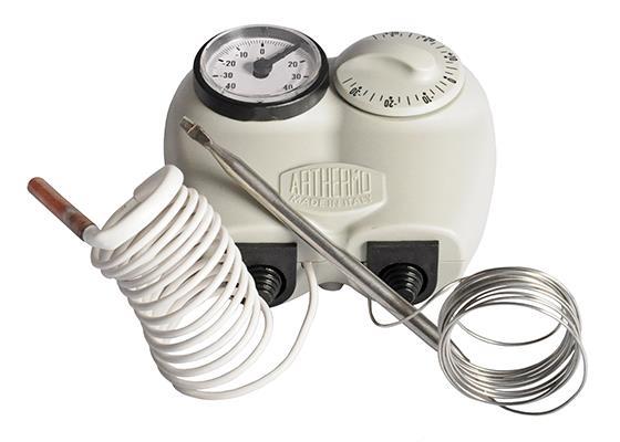 Einstellbares Thermostat mit Kontrollthermometer ARTHERMO MULTI404, Thermometer -40/+40°C, Thermostat: -35/+35°C, Kapillarrohr 1500 mm, IP40