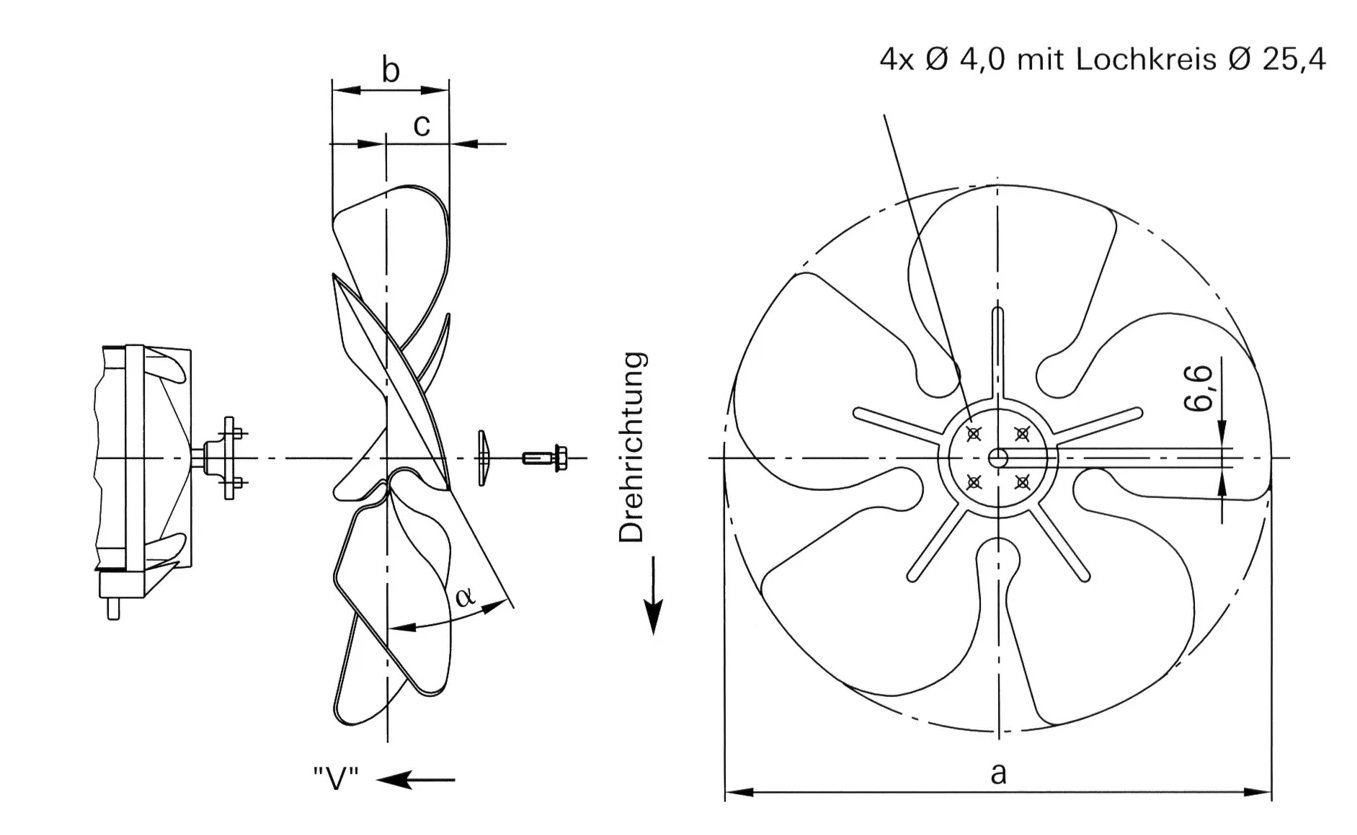 EBM Lüfterflügel 73805-2-3634, 172x36,0mm 28 Grad, V 24701, drückend