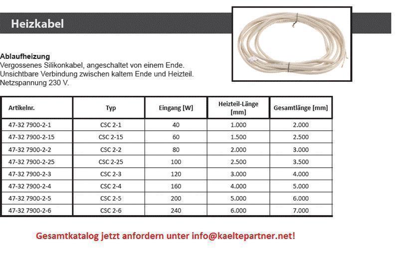 Heizkabel universal, Leistung 200 W, L Heizteil 5000 mm, L Total 6000 mm