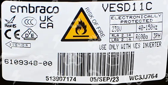 Verdichter EMBRACO VESD11C, LBP- R600a, 115-127V / 50-60Hz (ohne Frequenzumrichter)