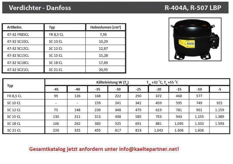 Verdichter SECOP / Danfoss NLE13KK.2, HBP/LBP R600a, 220-240V, 154W (-25°C)