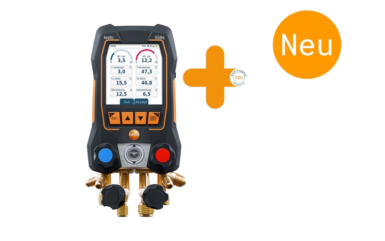 testo 0564 1558 digitale 4-Wege-Monteurhilfe 558s mit Touchscreen für A2L und A3 Kältemittel
