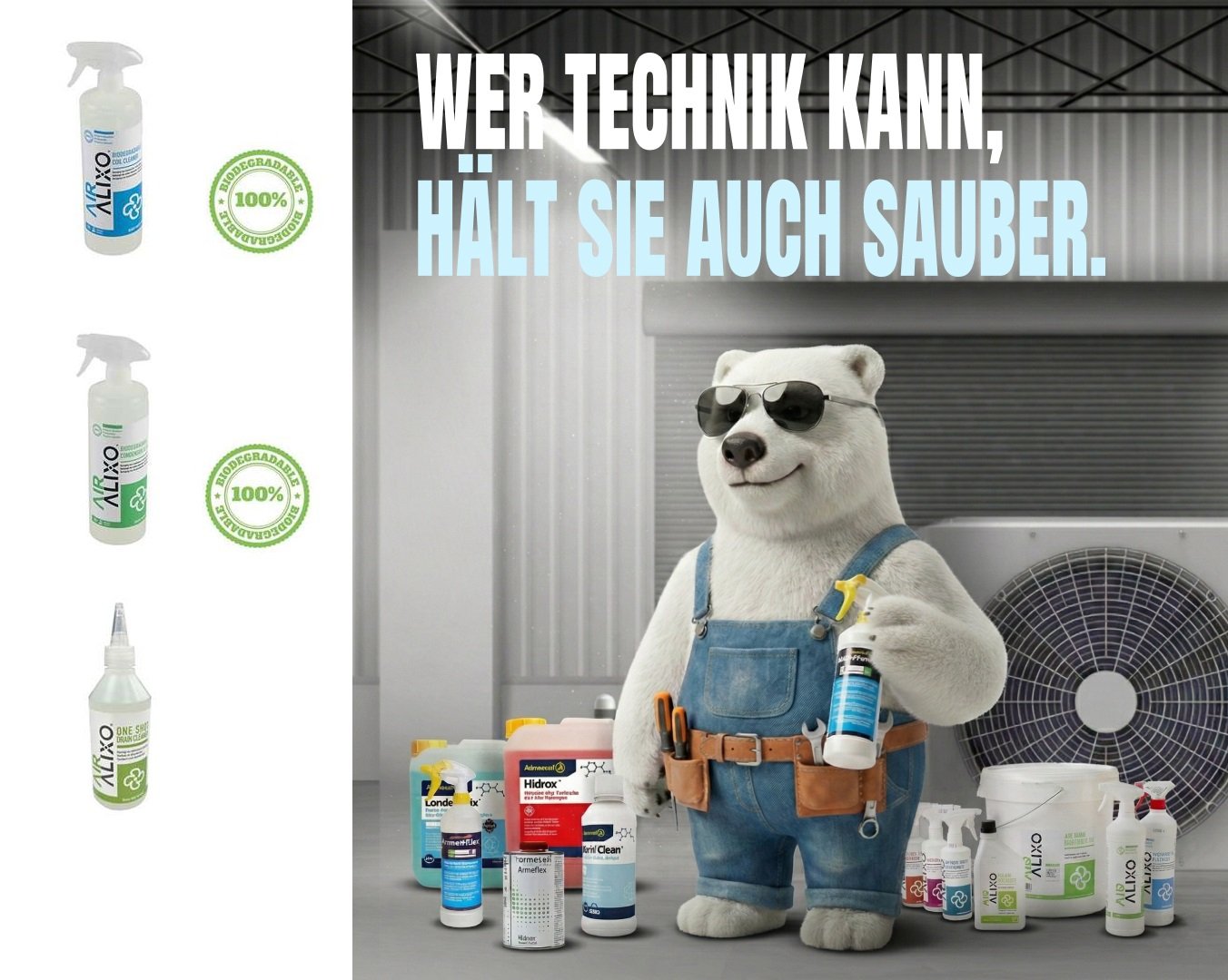 Reinigungs-Set Alixo für Kälte- und Klimaanlagen – gewerbliche Anlagen (mittelgroße Systeme)