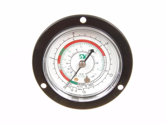 Manometer Niederdruck, Anschluss hinten 1/4" SAE, R134a, R22. 1-15 Bar