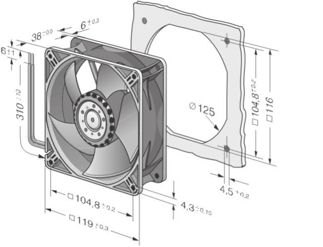 ebm-papst 4414L DC-Axiallüfter 24V 30dB(A) 2,4W 119x119x38mm Litzen