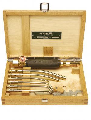 PERKEO Wasserstoff/Acetylen Lötpistolen-Set im Holzkästchen, M10x1 LH