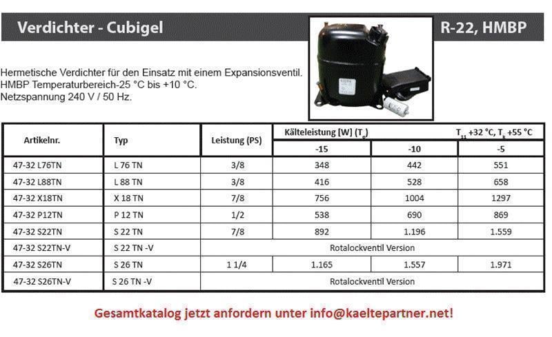 Verdichter ACC - L76TN, HMBP - R22, 3/8HP, 220-240V/1/50Hz