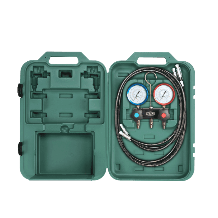 Refco 4688878 M2-3-DELUXE-DS-R744-TC 2-Weg Monteurhilfe mit ölgefüllten R3 Metallbalgmanometer
