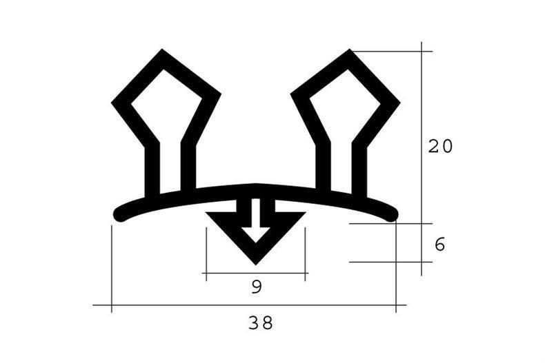 Eindrückprofil Silikon-Gummi dunkelgrau 1m (38x20)