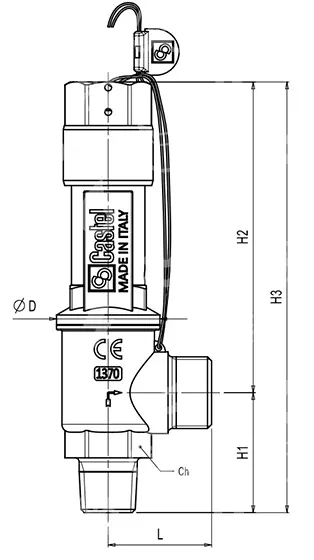 Sicherheitsventil CASTEL 3030E/46C1200, Bördelung 1/2" NPT, 120 bar, CO2