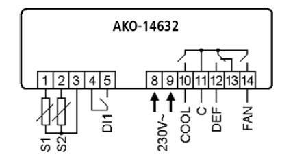 Kühlstellenregler AKO 14632, 230V, NTC, 3 Relais, Wandmontage