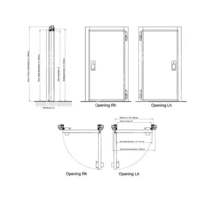 Kühlhaus-Flügeltür RF mit Schwelle, PUR 60, 1000 x 2000 mm, RECHTS