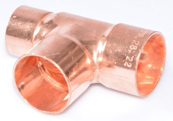 Kupfer T-Stück reduziert i/i/i 28-28-22 mm