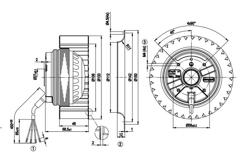 AC-Radialventilator EBM-PABST, vorwärts gekrümmt, einseitig saugend