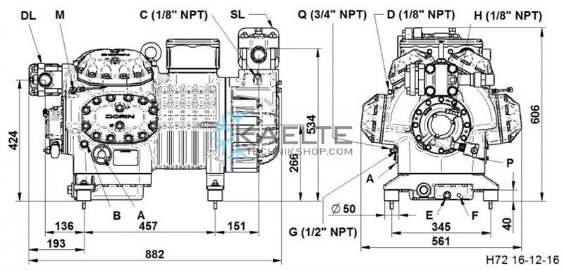 Verdichter Dorin H6000CC, HBP - R404A, R407C, R507, R134a, 380-400V mit Esteröl, Kurbelheizung, Ölpressostat