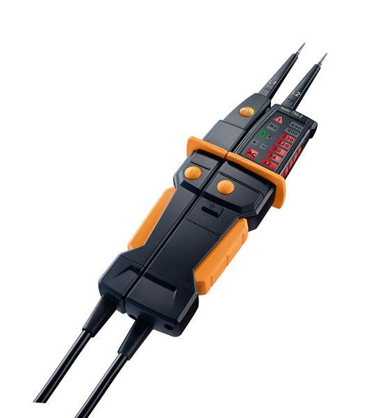 testo 750-2 Spannungsprüfer inkl. Batterien, Prüfspitzenschutz und Messspitzenaufsätze.