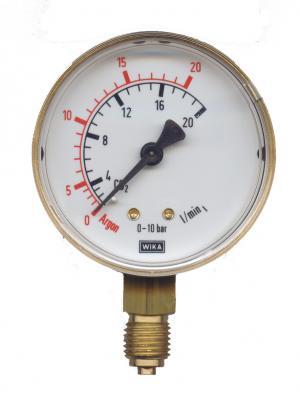 PERKEO Argon/CO2 Sicherheitsmanometer, Arbeit, Ø 63mm, G1/4" RH, 0-30 Nl/min
