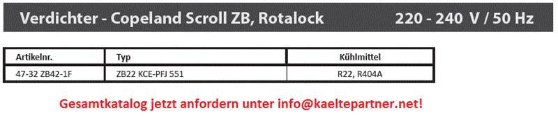 Verdichter Copeland Scroll ZB42KCE-PFJ-551, R404A, 220-240V
