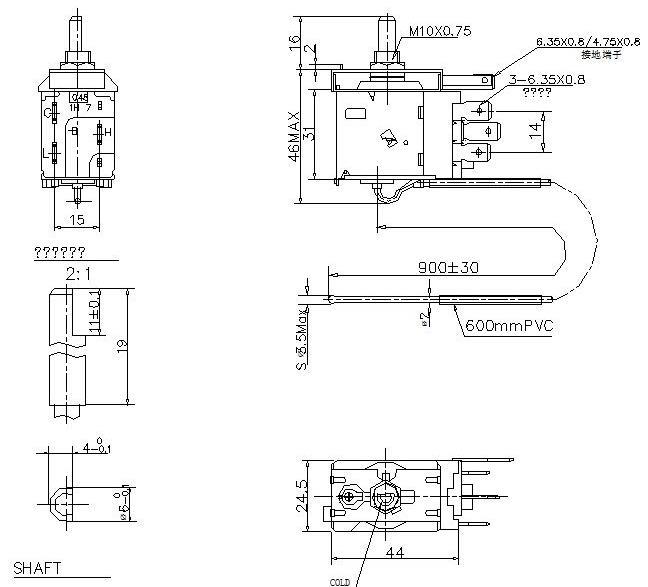 Thermostat universal - max.+4,5/-28; min.+4,5/-13 ; L=900, LG, SAMSUNG