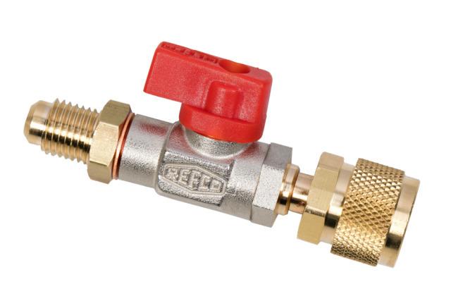 Refco 4661164 Kugelabsperrventil rot mit Drücker CA-1/4" SAE-1/2" 20UNF R410