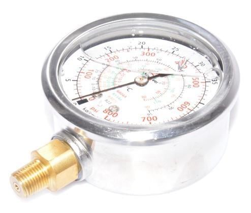 Manometer 60mm, Hochdruck, ölgefüllt, R134a, R404a, R407, Anschluß 1/8" NPT radial