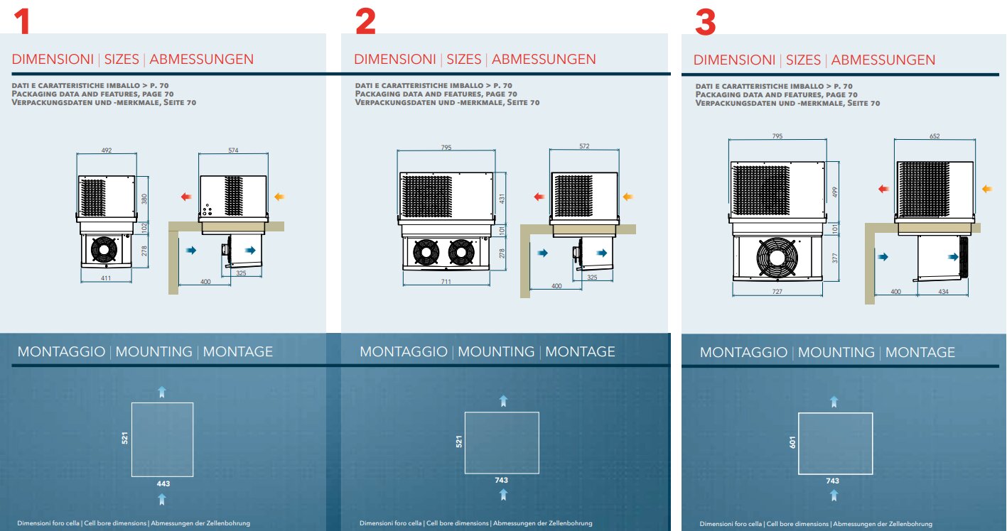 Monoblock Deckengerät CMB150 R455A, Tiefkühlung -18…-25 °C | TA +25…+43 °C | 1,2 - 9 m3