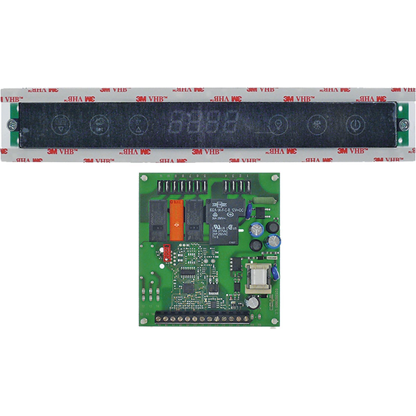 digitaler Display, Kontrollplatine, elektronisches Modul, grüne Leiterplatte, rechteckiges LCD-Panel