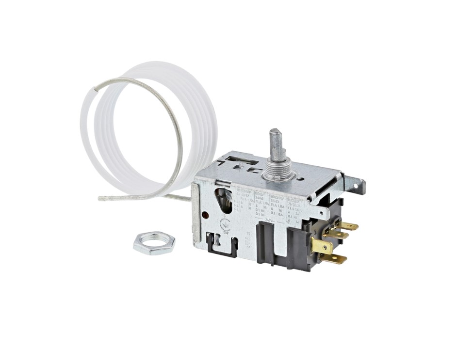Thermostat Danfoss 077B5223 für Kühlschrank AEG, warm ein +2,5°C, aus -10°C. kalt ein +2,5°C, aus -22°C, L 900mm