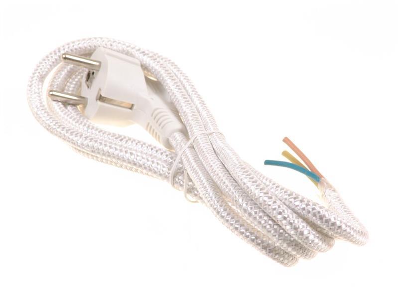 Geflochtenes Zulieferkabel, flexibel, L = 2 m, 3x1 mm2, weiss, abgewinkelter Stecker